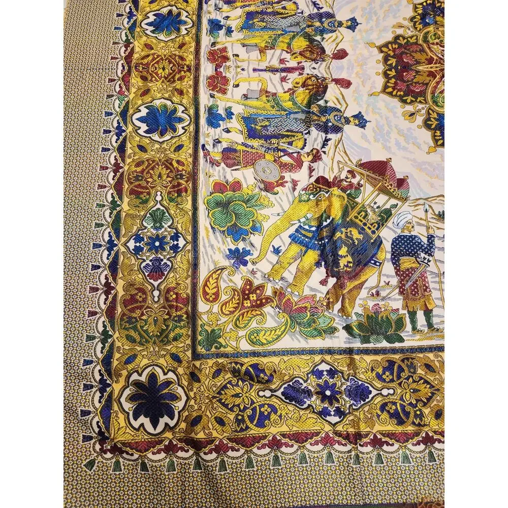 Vtg Indo-Persian silk Tapestry, wall hanging Traditional Hunting Scene 99x76.5